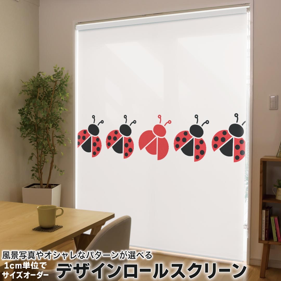 1cm単位サイズオーダー ロールスクリーン ロールカーテン オーダーメイド タチカワ 日本製 間仕切り カーテン 採光 非遮光 目隠し UVカット カーテンレール チェーン式 プル式 017722 虫　昆虫 テントウムシ　てんとう虫　かわいい