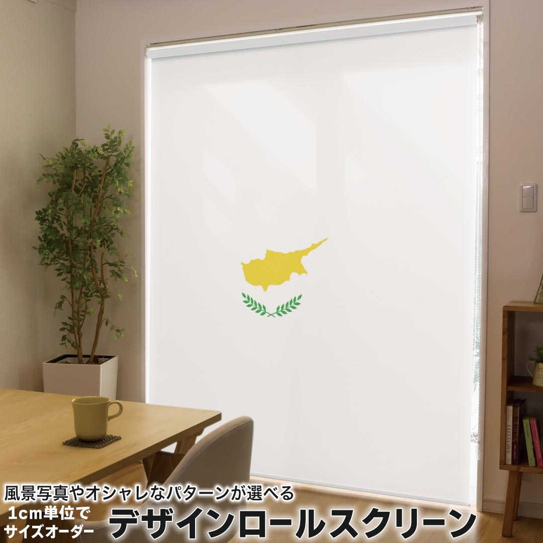 1cm単位サイズオーダー ロールスクリーン ロールカーテン オーダーメイド タチカワ 日本製 間仕切り カーテン 採光 非遮光 目隠し UVカット カーテンレール チェーン式 プル式 018808 国旗 cyprus キプロス