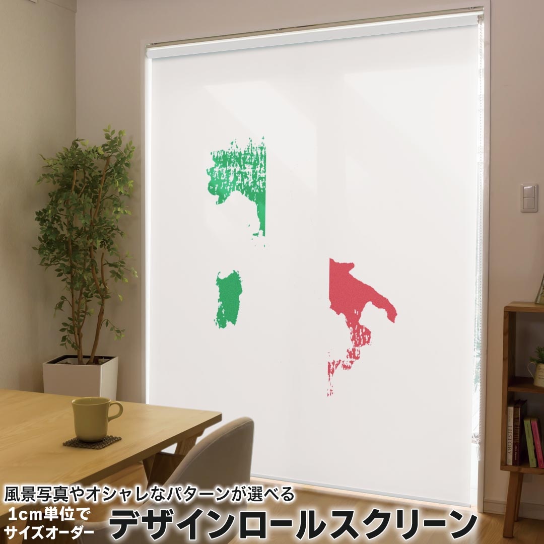 1cm単位サイズオーダー ロールスクリーン ロールカーテン オーダーメイド タチカワ 日本製 間仕切り カーテン 採光 非遮光 目隠し UVカット カーテンレール チェーン式 プル式 018857 国旗 italy イタリア