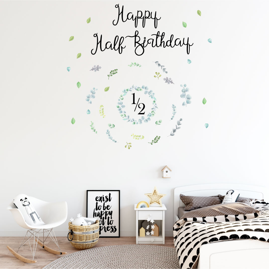 楽天市場 ハーフバースデー シール式ウォールステッカー 1 2 誕生日 ウォールステッカー 飾り 0 450m シール式 ケーキ ガーランド バースデーパーティ飾り 風船 バルーン 壁紙 お祝い パーティ Diy Anniversary 葉っぱ おしゃれ ガーデン風 Kabeコレ