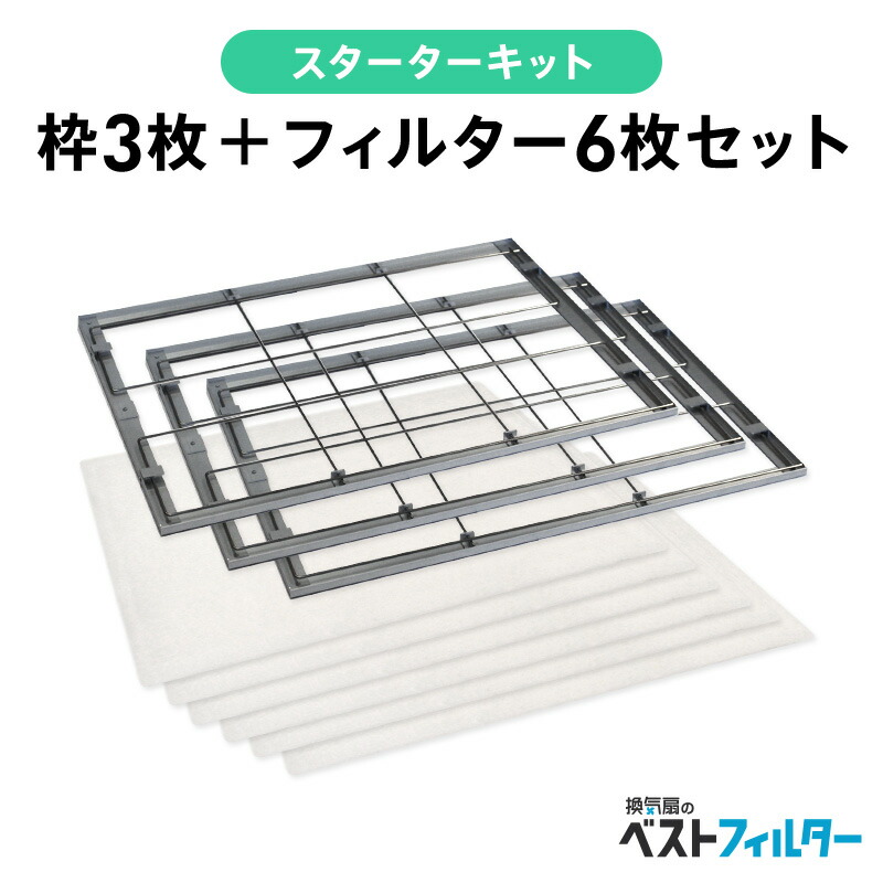 枠3枚 フィルター6枚 ベストフィルター 換気扇 フィルター スターターセット 体に安心 難燃性不織布 ガラス繊維不使用 レンジフードフィルター レンジ フィルター カバー 交換 専用枠 特厚 厚手 キッチン 油汚れ 送料無料 Ice Org Br