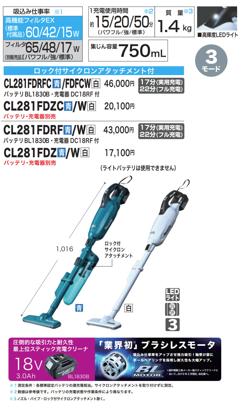 マキタ コードレス掃除機 充電式クリーナ ワンタッチスイッチ式