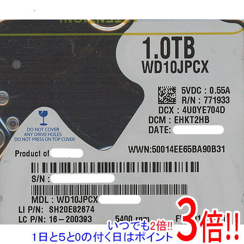 WesternDigital 万覚え帳用HDD 2.5inch WD10JPCX 1結核症