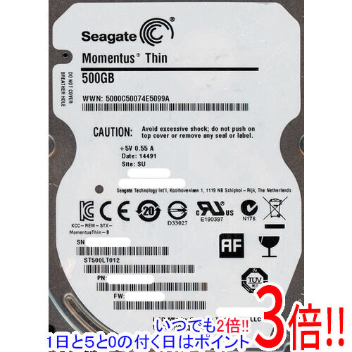 【1日と5.0のつく日、18日はポイント3倍！】SEAGATE ノート用HDD 2.5inch ST500LT012 500GB 7mm 4,428円