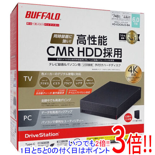 【延長保証対応!!】BUFFALO製外付HD HD-EDC6U3-BA 6TB｜エクセラー２号館　店 19,866円