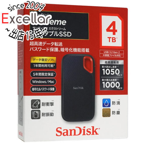 SANDISK ポータブルSSD エクストリーム SDSSDE61-4T00-J25 4TB 外付け