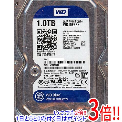 【1日と5.0のつく日、18日はポイント3倍！】【中古】Western Digital製HDD WD10EZEX 1TB SATA600 7200 1000～2000時間以内
