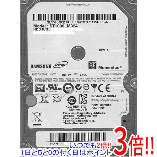 【1日と5.0のつく日、18日はポイント3倍！】Samsung製 ノート用HDD 2.5inch ST1000LM024 1TB 9.5mm 5,818円