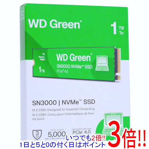 【1日と5.0のつく日、18日はポイント3倍！】Western Digital製 SSD WD Green SN3000 NVMe SSD WDS100T4G0E 1TB