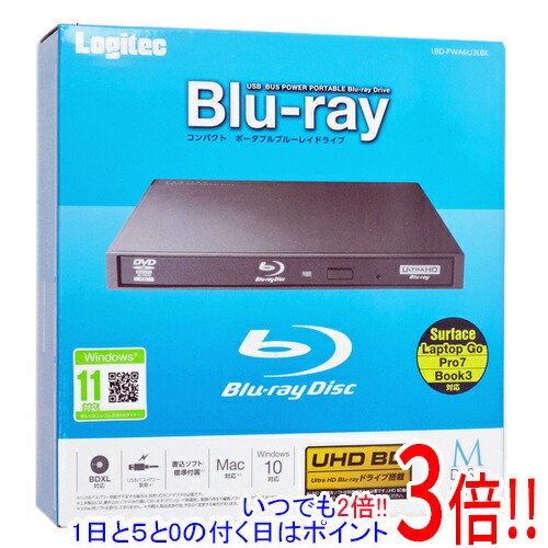 【中古】Logitec 携帯型Blu-ray運転 LBD-PWA6U3LBK 黒いこと 元箱あり
