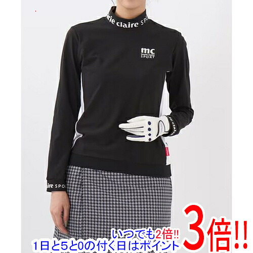 【1日と5.0のつく日、18日はポイント3倍!】marie claire(マリ・クレール) S サイズ ゴルフシャツ レディース モックネック長袖シャツ 732503 BK ブラック