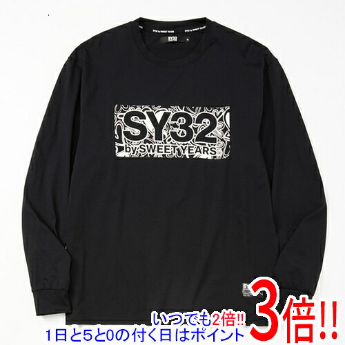 【1日と5.0のつく日、18日はポイント3倍！】SY32 by SWEET YEARS XLサイズ HEART PATTERN BOX LOGO L/S TEE 11501 ブラック