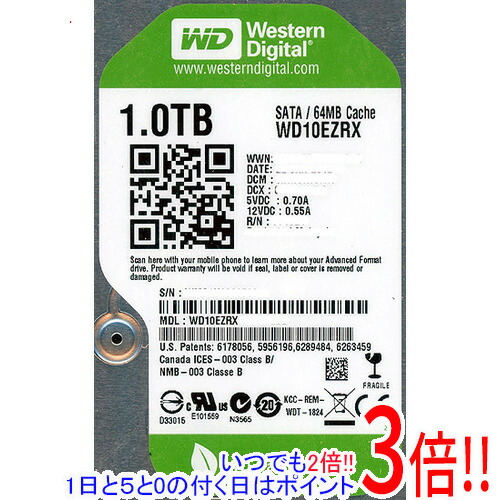 【1日と5.0のつく日、18日はポイント3倍！】Western Digital製HDD WD10EZRX 1TB SATA600