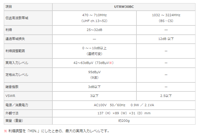 市場 マスプロ レコーダーブースター 30dB型 UHFテレビ マスプロ電工