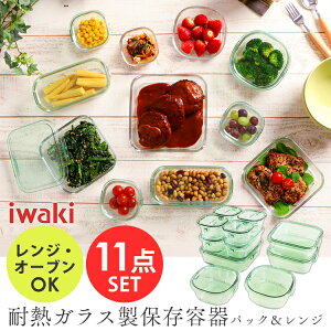 保存容器 耐熱ガラス イワキ ガラス おしゃれ iwaki セット 11点セット PSC-PRN11G 送料無料 デラックスセット キッチン ガラス製 耐熱ガラス製 おしゃれ レンジOK オシャレ 容器 保存 緑 iwakiグリーン