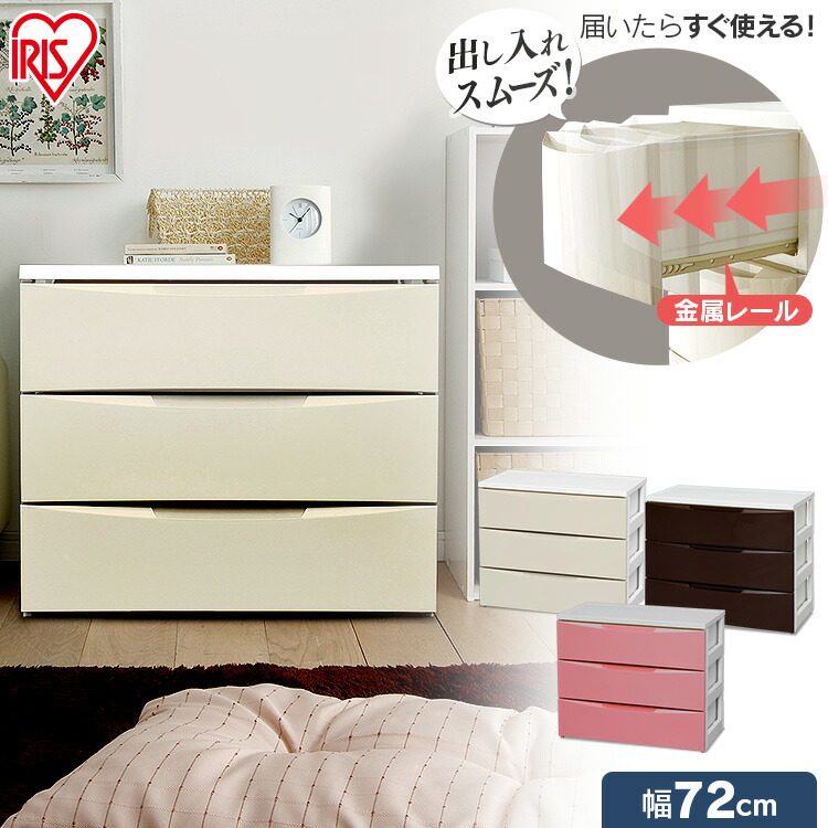 定価¥17,960/2個IRIS ロングチェスト 3段 ホワイト#18 アイリスオーヤマ チェスト 3段 完成品 カラーボックス 引き出し