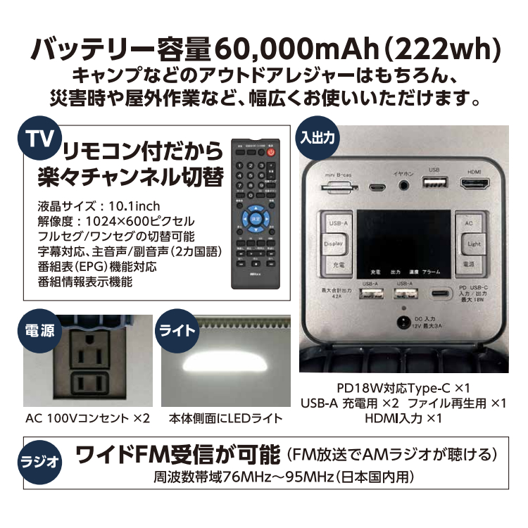 付与 ポータブル電源 ダイニチ電子 Wizz Power Station TV PSTV-600