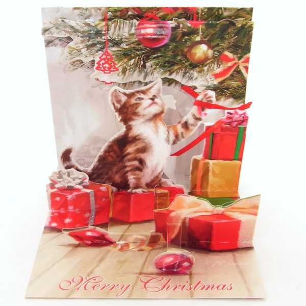 ポップアップ　クリスマスカード子猫のクリスマス[Up With Paper]