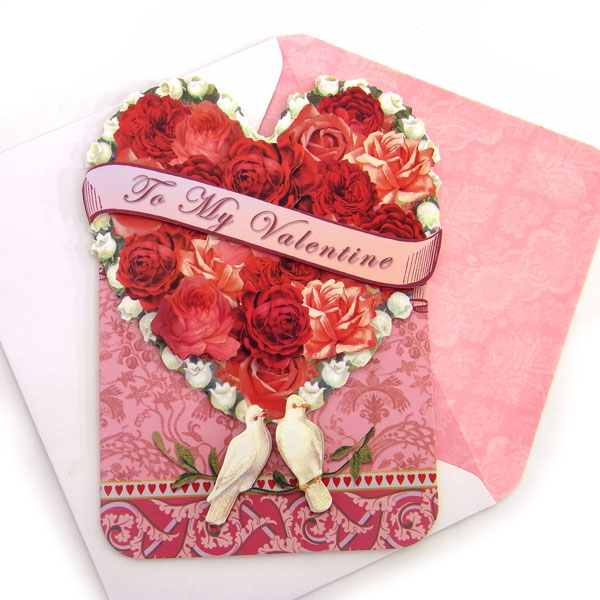 楽天市場 Punch Studio バレンタインカードl ローズハートと鳥 デザイン封筒付き パンチスタジオ立体メッセージカード ｋａｄｅｒｉａ