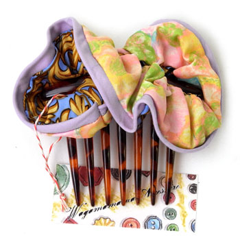 楽天市場 コーム付きシュシュブルー唐草ｘパープルパイピング わがままなaccessoire 日本製シルク コットン ｋａｄｅｒｉａ