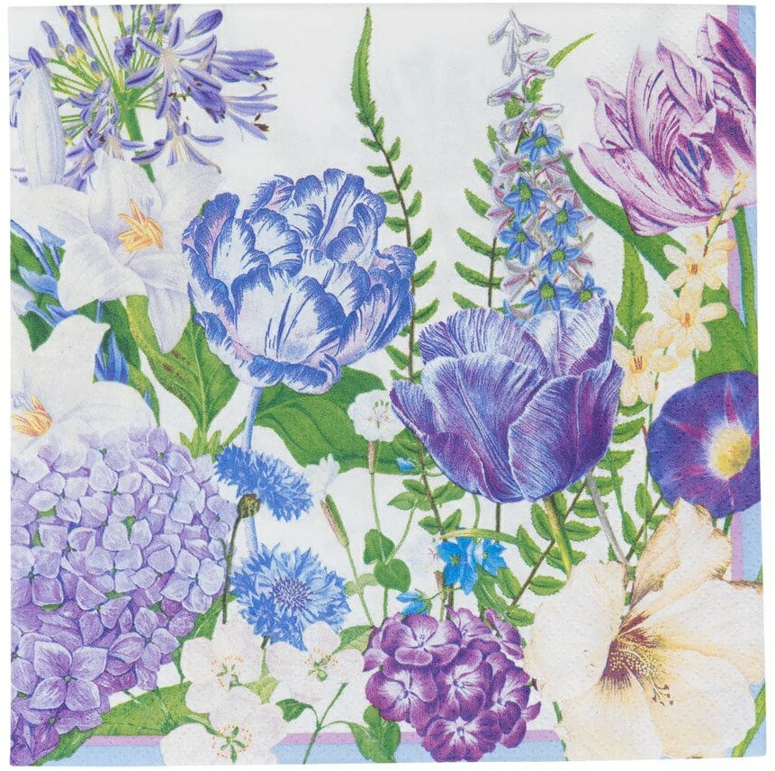 選択 ペーパーナプキンShades Of Blue Caspari カスパリ ランチサイズ 青い花たち ブルーパープルフラワー画像