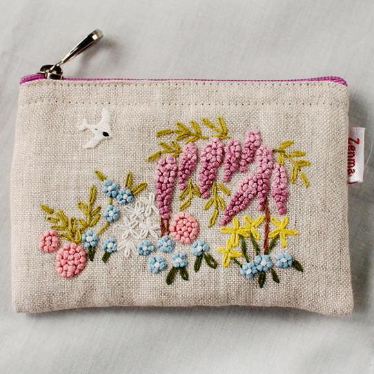 楽天市場】1510031 手刺繍ポーチ ミモザ花束 黄色 ミニ巾着Zenma
