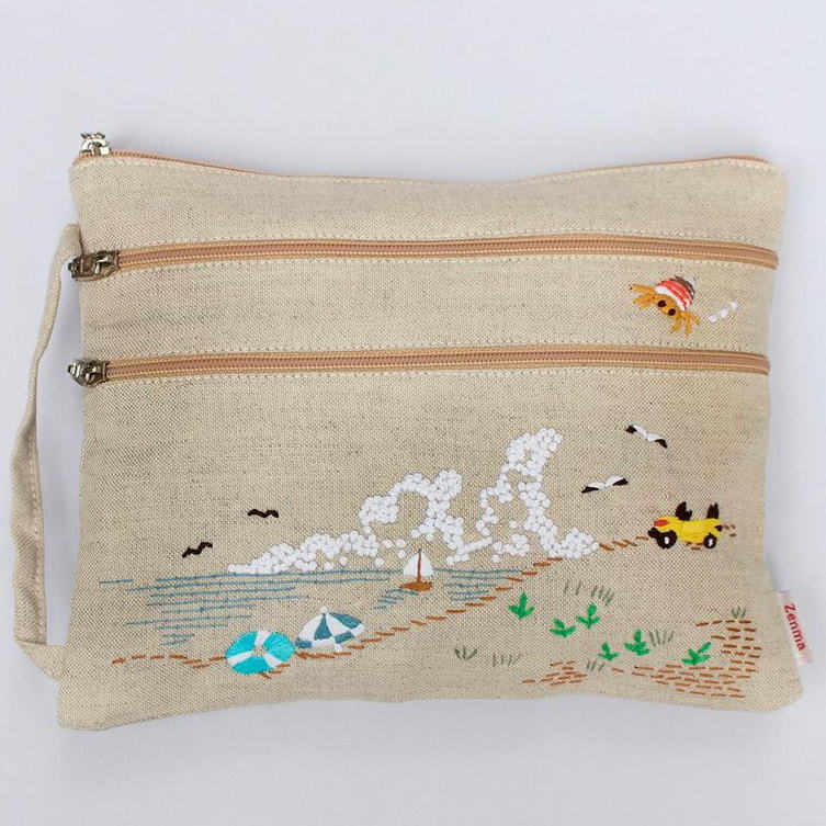 楽天市場】手刺繍ポーチ サイドハンドルポーチ 春の庭 Zenma