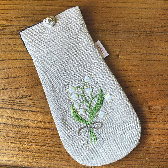 【リネン刺繍　kako☆ページ】クッションカバー　メガネケース リネン刺繍 kako☆ページ】クッションカバー メガネケース 眼鏡ケース