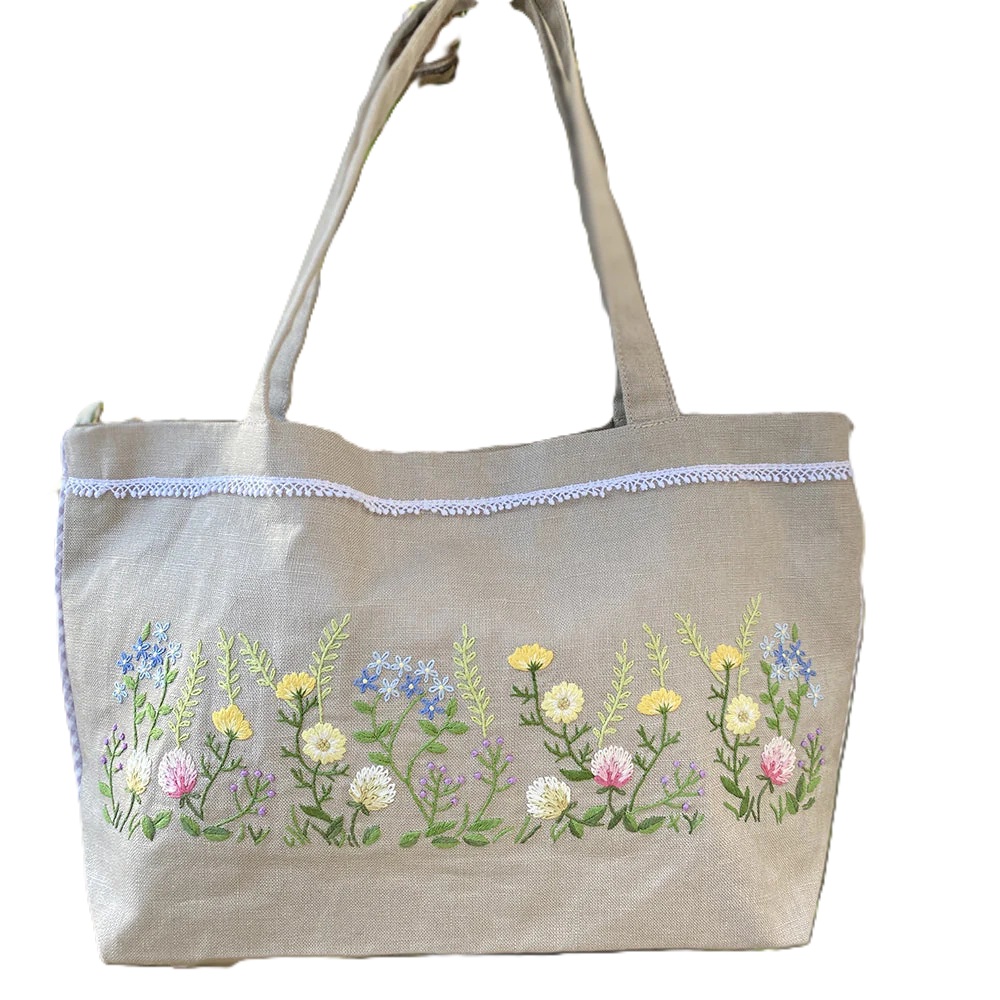 手刺繍トートバッグ　スプリングフィールド MyNu ベトナム刺繍 綿麻 コットンリネン