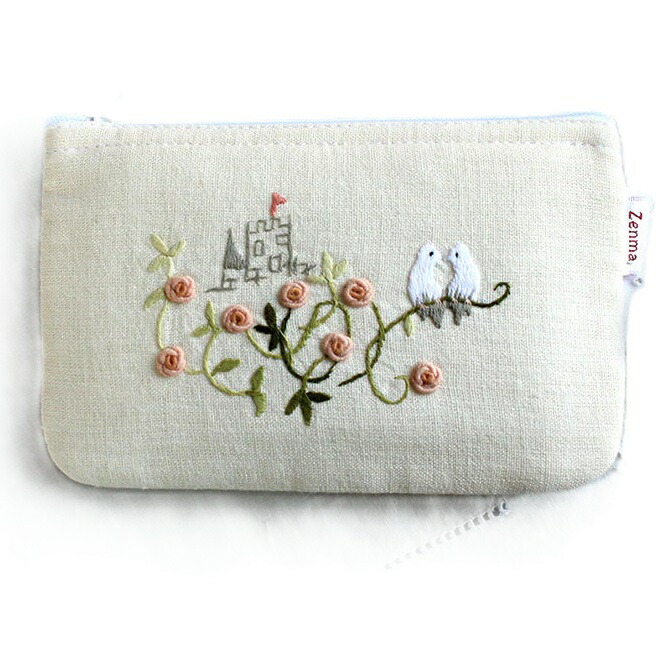 楽天市場】手刺繍ポーチ サイドハンドルポーチ 春の庭 Zenma ゼンマ