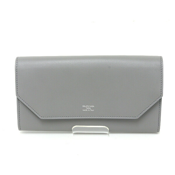 BALENCIAGA 状ぶくろ ロングウォレット 歌留多保持者 薄墨色 カーフスキン 7861712 長紙入れ【中古】