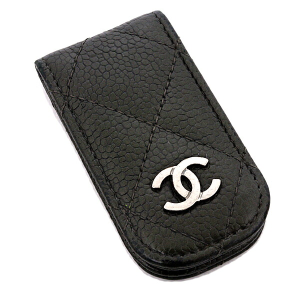 シャネル CHANEL マトラッセ ココマーク マネークリップ ビルクリップ マグネット キャビアスキン レザー ブラック 【中古】Aランク|質かづさや