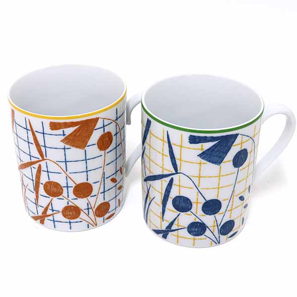 エルメス HERMES マグ 〈ウォーク イン ザ ガーデン〉 2個セット マグカップ ポーセリン P043031P/P043131P ブルー/オレンジ 未使用品