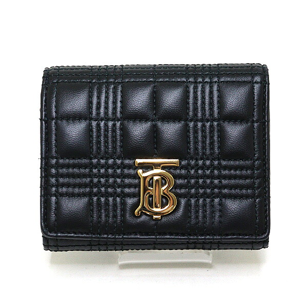 Burberry バーバリー 三つ折り紙入れ 8049280 パウダーコンパクト ウォレット 黒いこと 黒 なめし革 S位置づける【中古】