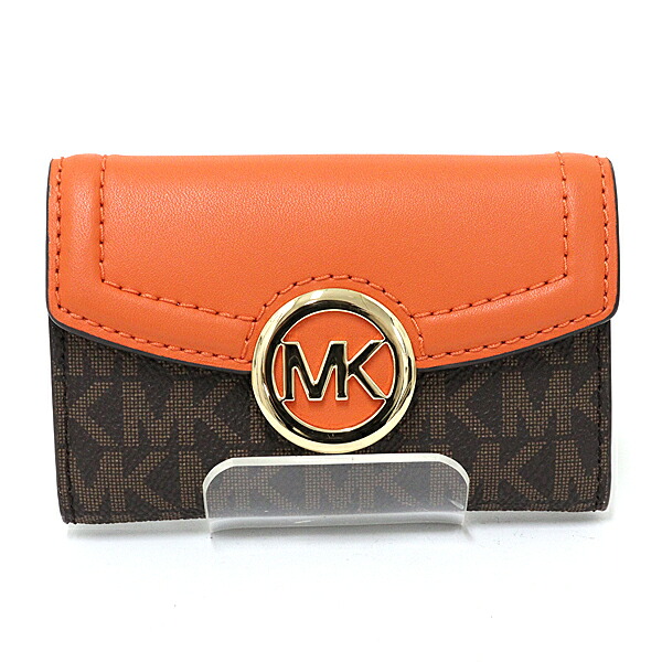 マイケルコース MICHAEL KORS キーケース 6連 MKシグネチャー バイカラー オレンジ系 ブラウン ゴールド 【中古】Sランク