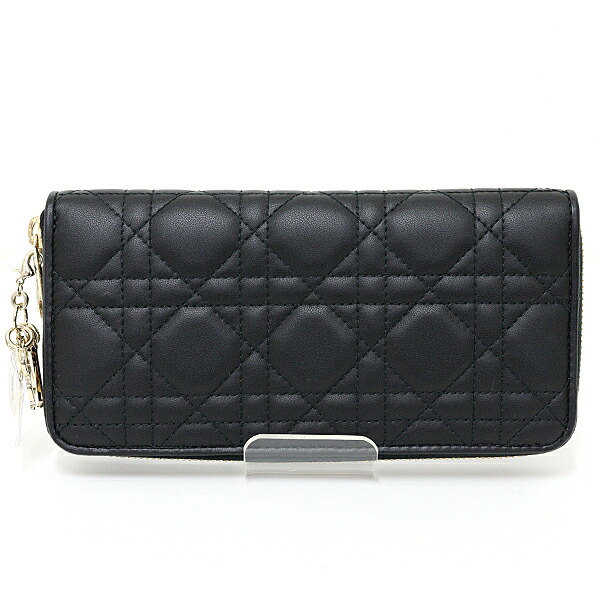 クリスチャン ディオール Christian Dior Lady Dior Voyageur ウォレット カナージュ ラムスキン S0007ONMJ ブラック 【中古】S｜質かづさや
