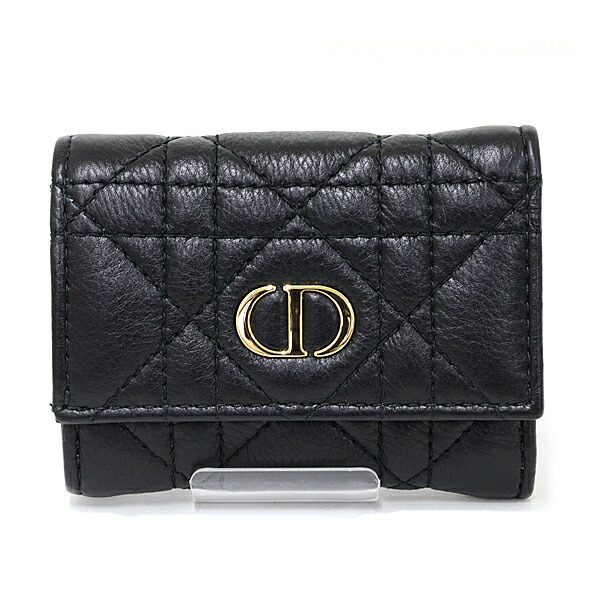 ディオール Dior Caro Veronia ウォレット 三つ折り財布 ミニ財布 カナージュ カーフスキン S5251UWHC ブラック 未使用品 46,200円