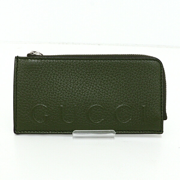 グッチ GUCCI ロゴジップカードケース 835073 なめし革 カーキ 【中古】S序列付ける