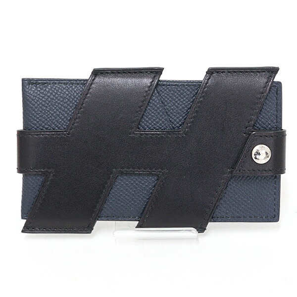 HERMES エルメス 歌留多容れもの H曳き船 子ウシ ヴォーエプソン 黒いこと ブルーインディゴ Z目じるし アッシュタグ【中古】