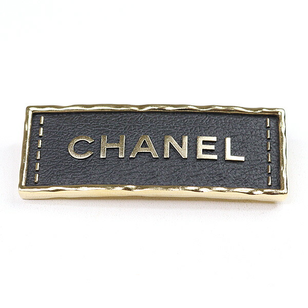 シャネル CHANEL ロゴ ブローチ メタル レザー ゴールド ブラック レザータグ A23S Sランク【中古】