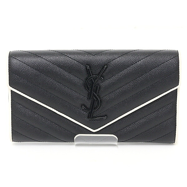 サンローラン  カサンドラ マトラッセ ラージ フラップウォレット 黒いこと×白いこと 長紙入れ 372264 YSL【中古】
