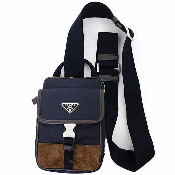 プラダ PRADA Re-Nylon xなめし革 スマートフォンケース スマホショルダー 2ZH194 F0C1B BLU+CAFFE 米国海軍/暗然たる赤銅色 【中古】A位置づける