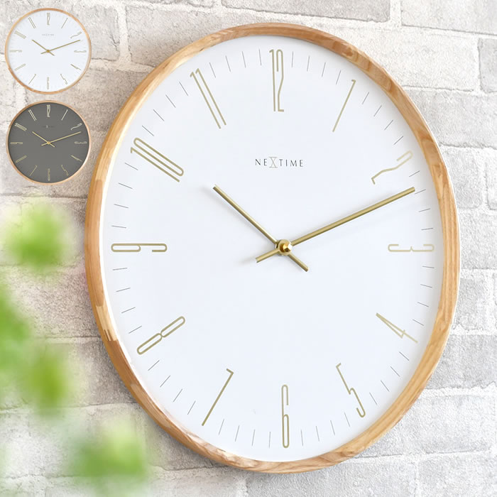 時計 掛け NEXTIME NXT-J008 NXT-J009 掛け時計 おしゃれ 静音 静か 木 シンプル 壁掛け ゴールド グレー ウォールクロック リビング ホワイト 秒針なし 寝室 インテリア スイープムーブメント 9,625円
