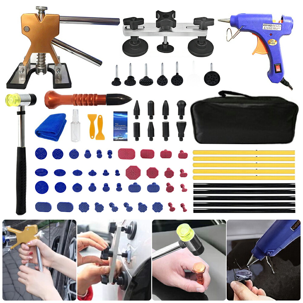 デントリペア デントリペアツールセット 77PCS 車凹部修復工具 デントリフター 凹み修理キット 吸盤 車鈑金 塗装不要 補修ツール ブリッジ型 スラ DIY グルースティック ハンマー