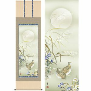 秋草に鶉／あきくさにうずら　幅54.5×高さ約190cm　近藤玄洋／こんどうげんよう　季節飾り　花鳥画　秋掛け 掛け軸 掛軸 [20]
