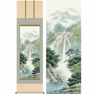 幽山渓谷／ゆうざんけいこく　幅54.5×高さ約190cm　鈴村秀山／すずむらしゅうざん　年中飾り　山水画　彩色山水 掛け軸 掛軸 [20]