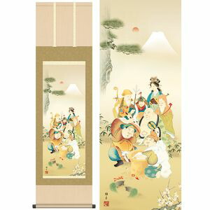 七福神／しちふくじん　幅44.5×高さ約164cm　鵜飼雄平／うかいゆうへい　慶事飾り　縁起画　七福神 掛け軸 掛軸 [20]