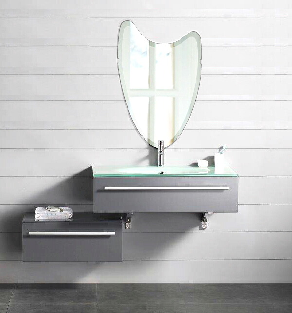 浴室鏡 鏡 波 洗面鏡 日本製 鏡 洗面 100 化粧鏡 壁掛け鏡 浴室 国産 壁掛け ミラー 鏡 防湿 防湿加工 波 北欧 シンプル おしゃれ 洗面台 お風呂 クリスタル ミラー 洗面鏡 浴室鏡 400x610mm ウエーブ デラックスカット 洗面 鏡