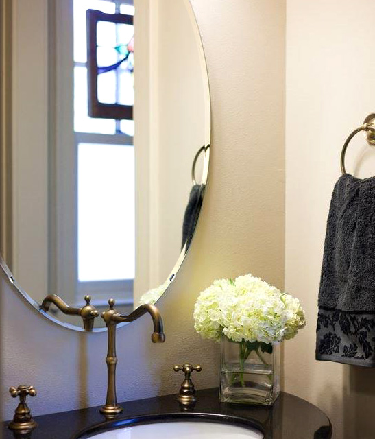 クリスタル ミラー 洗面鏡 浴室鏡 500x700mm 楕円形 クリスタルカット