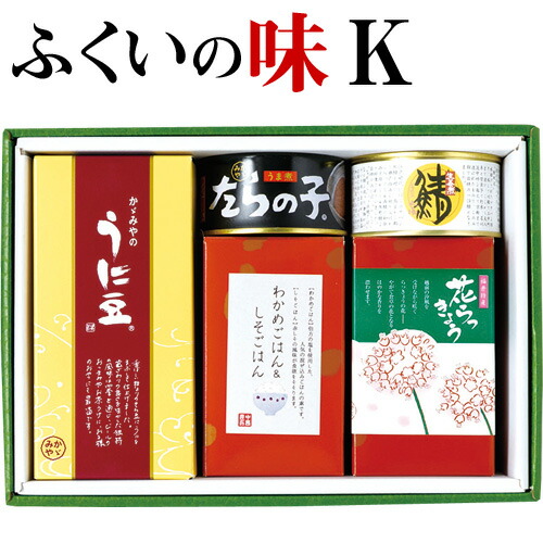 12-11 福井の味 K <br>【送料無料】沖縄・離島・一部地域は550円加算<br>ぜいたく具だくさんみそ汁<br>福梅干し（うす塩）<br>鯖のへしこそぼろ<br>のどぐろしぐれ煮<br>地がらし田楽みそ<br>うに豆缶入<br>越前そば<br>贈答 おいしい 特産品 土産 お中元